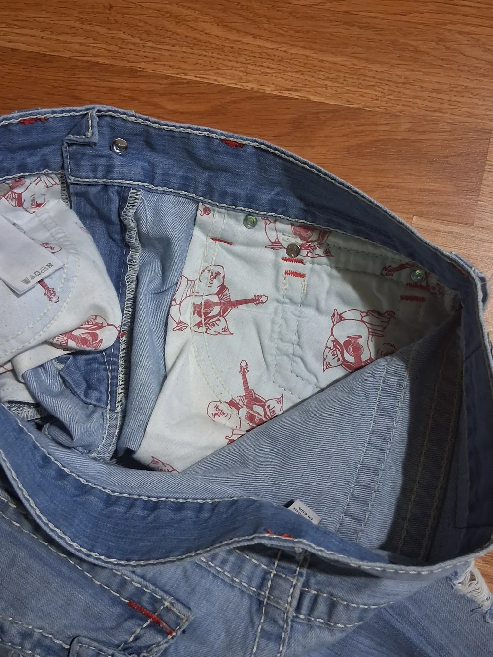 True Religion Light Blue Straight Leg Distressed Jeans